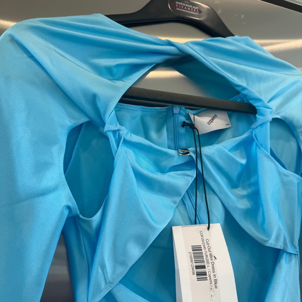 NWT Coperni cutout mini dress jersey turquoise blue body con long sleeve - Picture 8 of 11